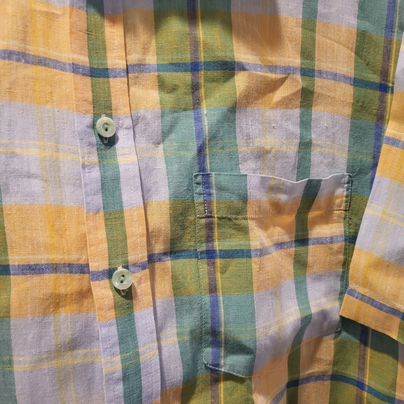 Bugatchi Uomo 100% Linen, Plaid, Short-Sleeve Button Men’s Shirt Size Medium - Picture 4 of 5